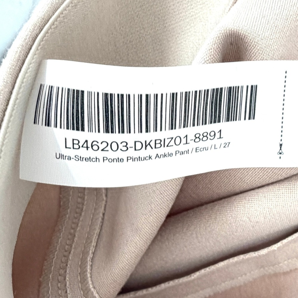NWT Quince Ultra-Stretch Ponte Pintuck Ankle Pant Ecru Beige Slim Trousers L - Picture 5 of 16
